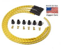 Premium Spark plug wire set - Yellow Cloth Braided USA Made Copper Core